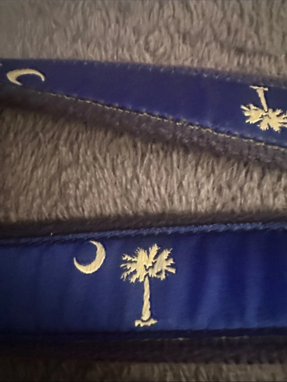 The Belted Cow Co. Men's Embroidered Navy Canvas Belt with Crescent & Palm Tree